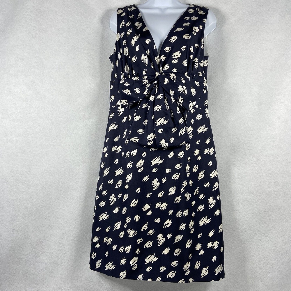 Kate Spade Dress Women's 8 Blue White Blaine Sheath 100% Silk Bow Abstract EUC